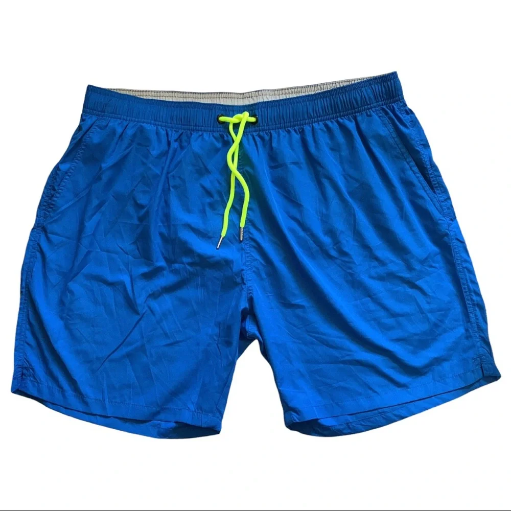 Men’s Blue Quick Dry Mesh-Lined Drawstring Waist Casual Swimming Trunks